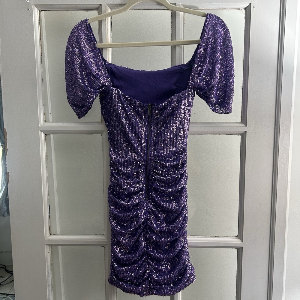 Homecoming Dance Mini Dress "That's So Fetch"  Sequins Purple Off the Shoulder 2